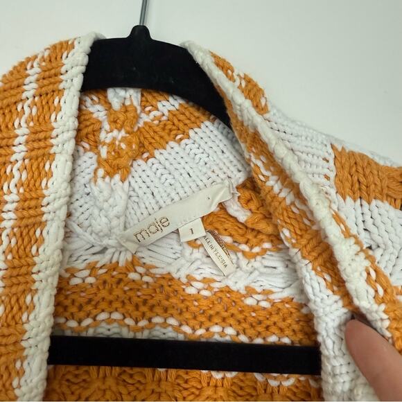 Maje Milio Chunky Stripe Cotton Blend Cardigan in Yellow Size 1 - Picture 2 of 5